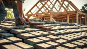 Betonnen dakpannen leggen